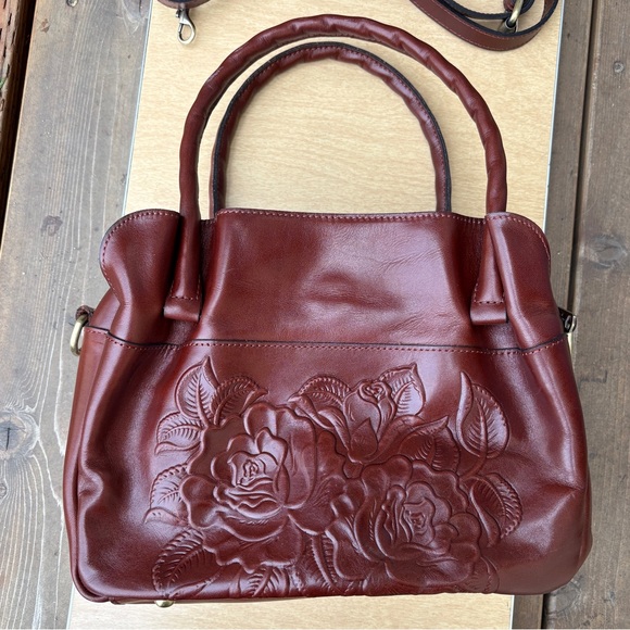 Patricia Nash Ashford Rose Tooled Leather Crossbody Satchel In British Tan - Picture 5 of 16